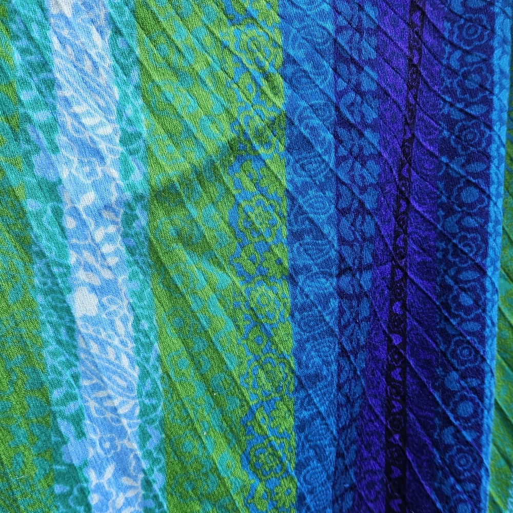 Vintage Vibrant Blue and Green Striped Kaftan - Picture 6 of 7